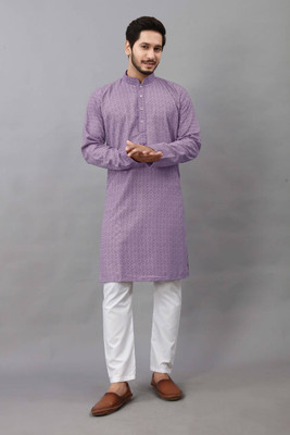 Princejanjrukiy Men Embroidered Straight Kurta(Maroon)