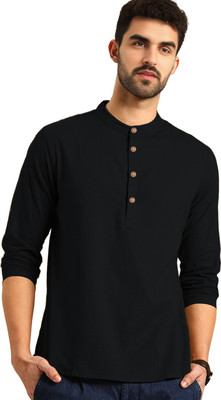 Univibe Men Solid Straight Kurta(Black)