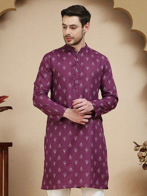 Anouk Rustic Men Printed Straight Kurta(Purple)
