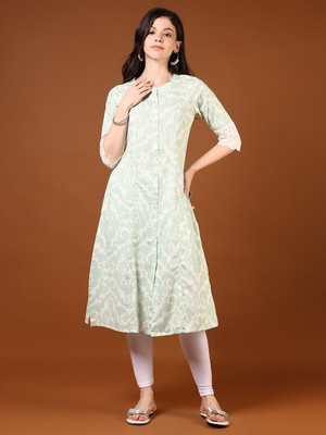 V-MART Women Printed A-line Kurta(Green)