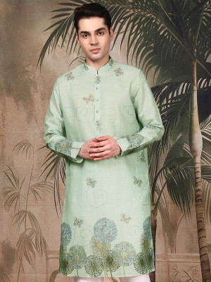 Sanwara Men Floral Print Ethnic Dress Kurta(Green)
