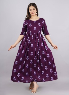 TANISHA FASHION POINT Women Printed Flared Kurta(Purple)