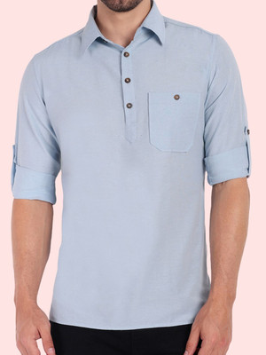 Classycollar Men Solid A-line Kurta(Light Blue)