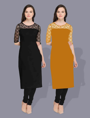 maaheshvi Women Self Design Straight Kurta(Yellow)