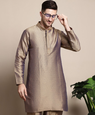 ANOUK Men Woven Design Straight Kurta(Gold)