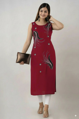 A C KANANI Women Printed Ethnic Dress Kurta(Maroon)