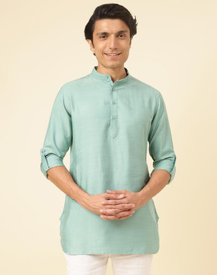 Fabindia Men Solid Straight Kurta(Green)