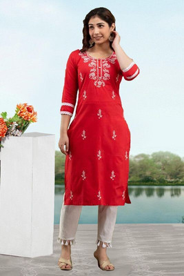 vikshi Women Chikan Embroidery Straight Kurta(Multicolor)