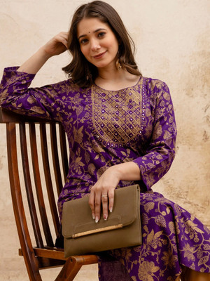 Surhi Women Printed Straight Kurta(Purple)