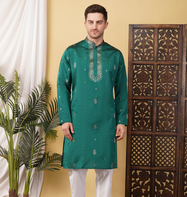 ADHIRAJAN Men Woven Design Straight Kurta(Green)