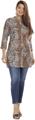 HouseOfCommon Women Animal Print Straight Kurta(Brown)