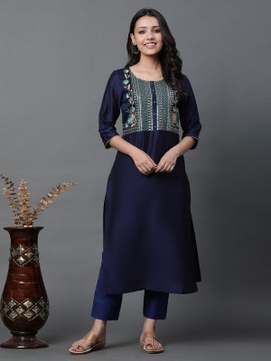 Aurelia Women Solid Straight Kurta(Blue)