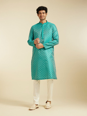 DIWAS by Manyavar Men Printed Straight Kurta(Blue)