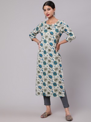 AKS Women Floral Print Straight Kurta(White, Blue, Grey)