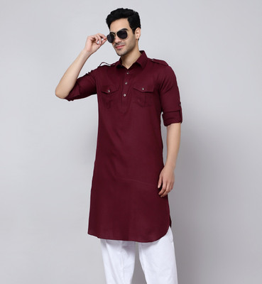 sultan Men Solid Pathani Kurta(Purple)