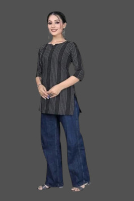 Rangrasiya Creation Casual Striped Women Grey Top