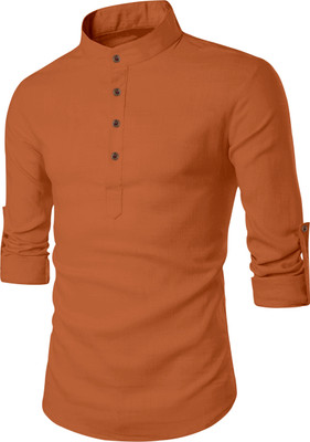 Fifth U Men Solid Flared Kurta(Brown)