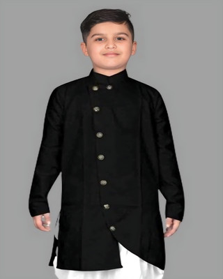OmakarENT Boys Printed Straight Kurta(Black)