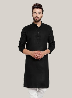 balajiis Men Solid Straight Kurta(Black)