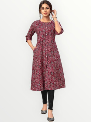 ABHI FAB Women Printed Straight Kurta(Purple)