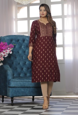 SUBHLAXMI FASHION Women Printed Straight Kurta(Maroon)