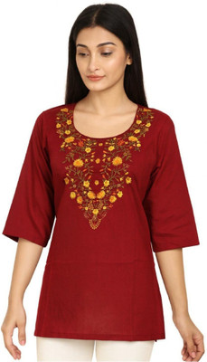 Alhuma Creation Women Embroidered Straight Kurta(Maroon)