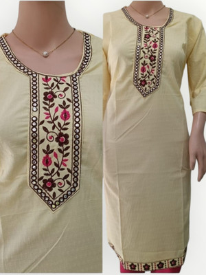 Josh Women Embroidered Straight Kurta(Beige)