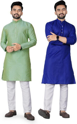 DHASU TRENDZ Men Solid Straight Kurta(Blue, Green)