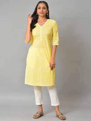 Aurelia Women Printed Straight Kurta(Yellow)