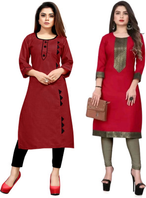AAIKHODAL Women Applique Straight Kurta(Red, Maroon)