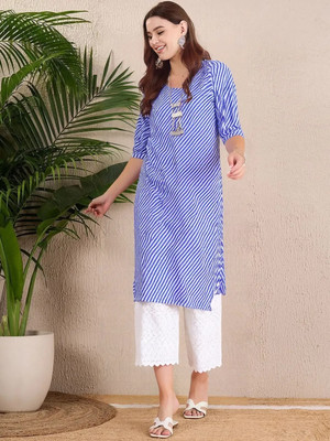 SZN Women Leheriya A-line Kurta(Blue)