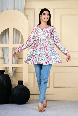 Gundia Fashion Women Floral Print Flared Kurta(Multicolor)