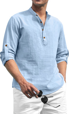 ZOMBOM Men Solid Straight Kurta(Light Blue)