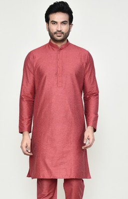 POLY2FAB Men Self Design Straight Kurta(Red)