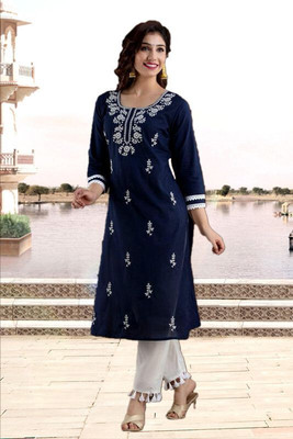 SISTO Women Embroidered Straight Kurta(Multicolor)