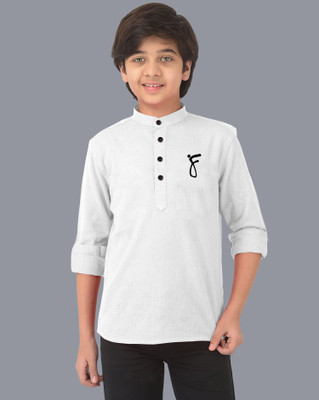 VTEXX Boys Solid Straight Kurta(White)