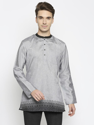 Arch Element Men Printed Straight Kurta(Grey)