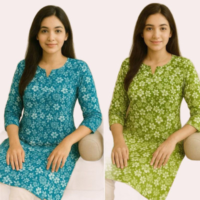ssf Women Printed A-line Kurta(Blue, Green)