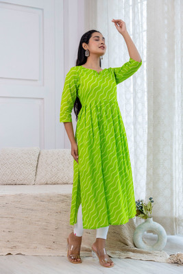 GULABI NAGRI Women Printed A-line Kurta(Green)