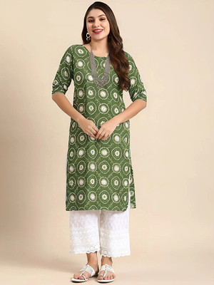 EthnicBasket Women Printed A-line Kurta(Green)