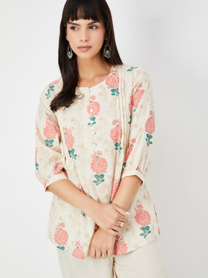 MAX Women Printed Straight Kurta(Beige)