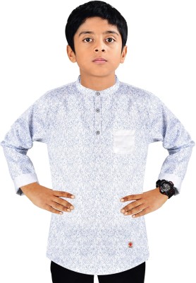 MADE IN THE SHADE Boys Self Design Straight Kurta(White, Blue)