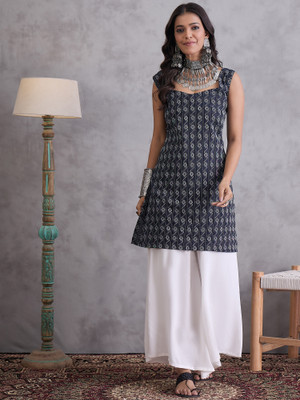 InWeave Women Printed Straight Kurta(Black)