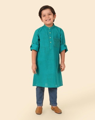 Fabindia Boys Woven Design A-line Kurta(Blue)