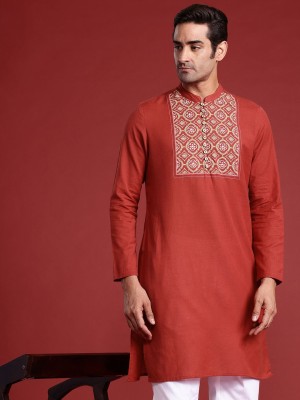 ANOUK Men Embellished Straight Kurta(Red)