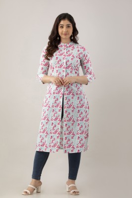 Aleciafashion Women Floral Print A-line Kurta(Pink)