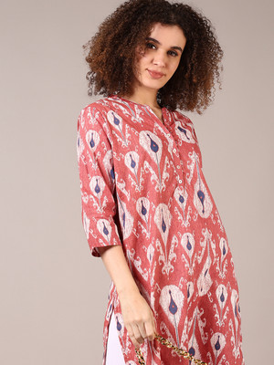 V-MART Women Printed A-line Kurta(Red)
