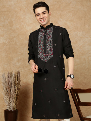 Sanwara Men Embroidered Ethnic Dress Kurta(Black)