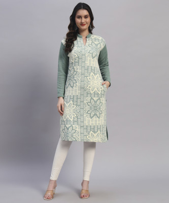 QUIN FLETCHER Women Printed Straight Kurta(Light Green)