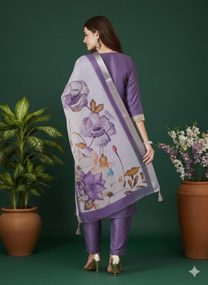 Radhesam fashion Women Embroidered, Floral Print A-line Kurta(Purple)